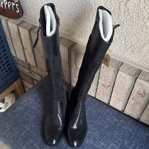 Black Leather Knee-High Boots by Born.